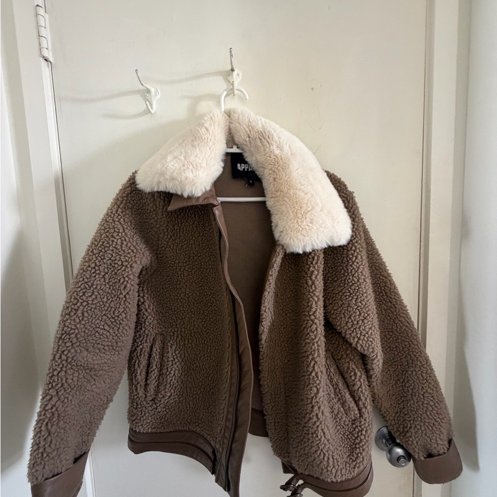 Apparis Brown Teddy Jacket with Cream Collar